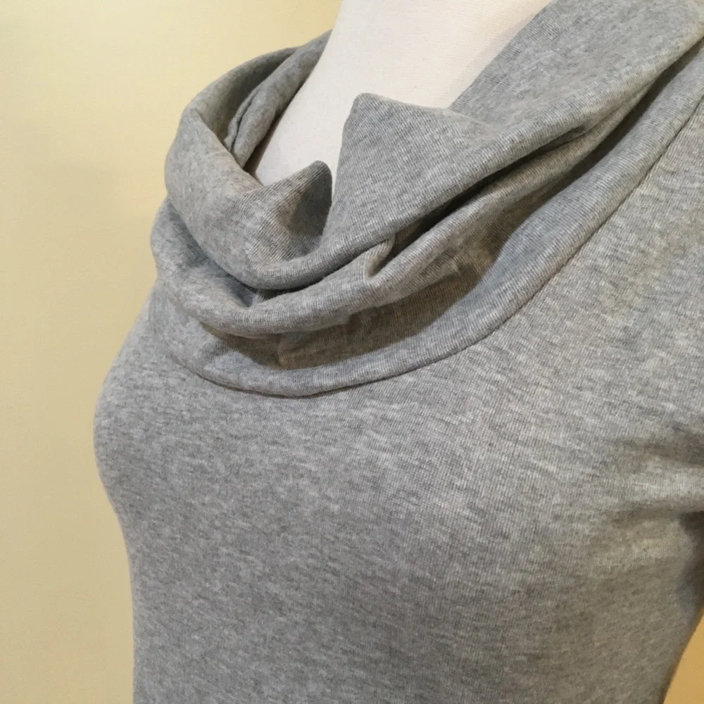 Cowl Neck Long Sleeve Soft Knit Pencil Dress Grey - Picture 4 of 5